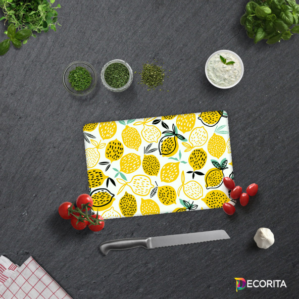 DECORITA Cam Kesme Tahtası- Sarı Limonlar