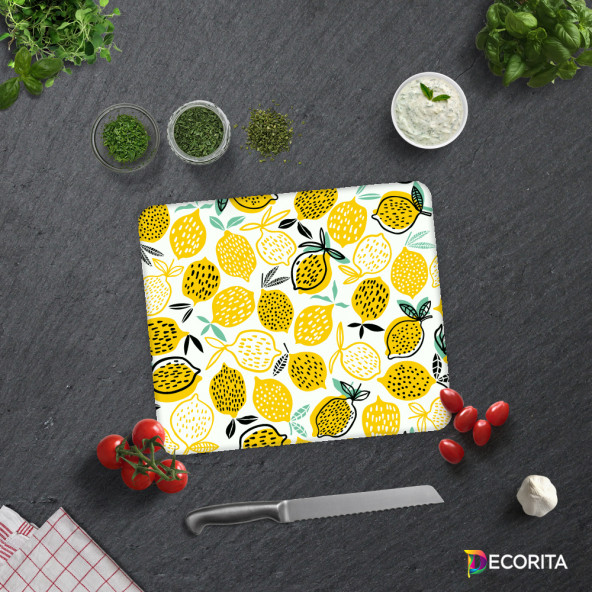 DECORITA Cam Kesme Tahtası- Sarı Limonlar - 2
