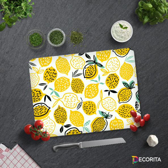 DECORITA Cam Kesme Tahtası- Sarı Limonlar - 3