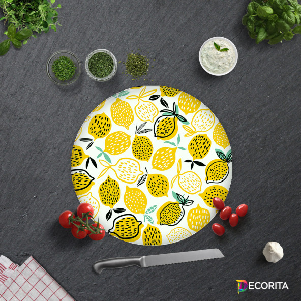 DECORITA Cam Kesme Tahtası- Sarı Limonlar - 4