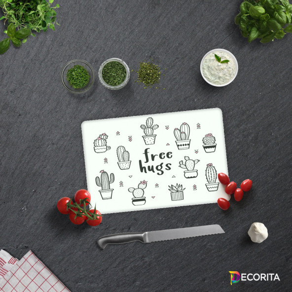 DECORITA Cam Kesme Tahtası- Free Hugs