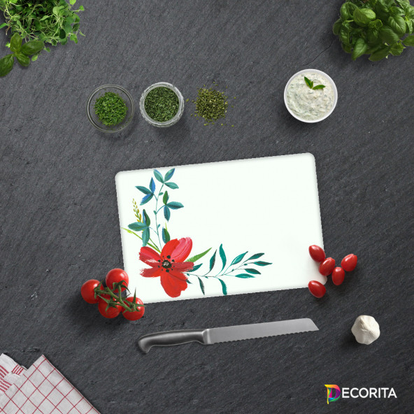 DECORITA Cam Kesme Tahtası- Suluboya Çiçek