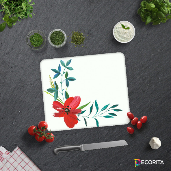 DECORITA Cam Kesme Tahtası- Suluboya Çiçek - 2