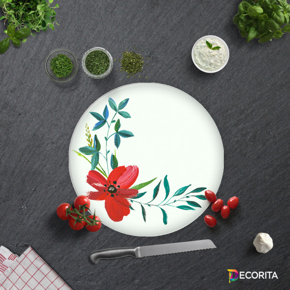 DECORITA Cam Kesme Tahtası- Suluboya Çiçek - 4