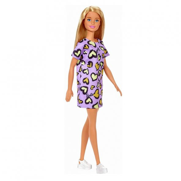 Barbie, sarışın şık barbie kalpli mor elbiseli GHW49