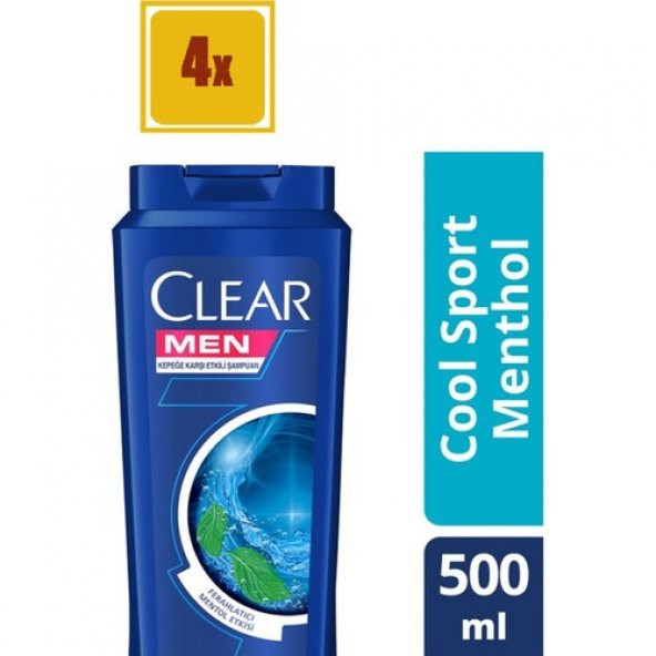 Clear Men Şampuan Cool Sport Menthol 500 ml 4lü Set