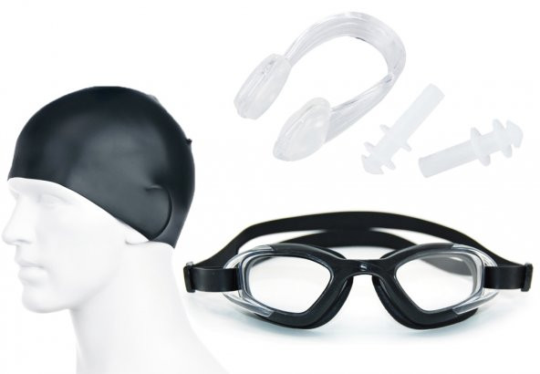 Yüzücü Gözlüğü Silikon Bone Kulak Tıkacı Burun Klipsi FULL gs3