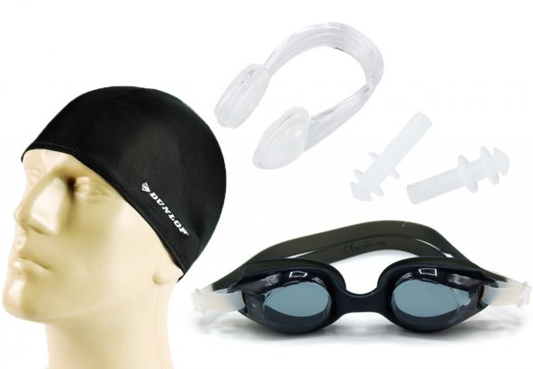 Çocuk Yüzücü Gözlüğü Dunlop Yüzücü Bonesi Kulak Tıkacı Set g24