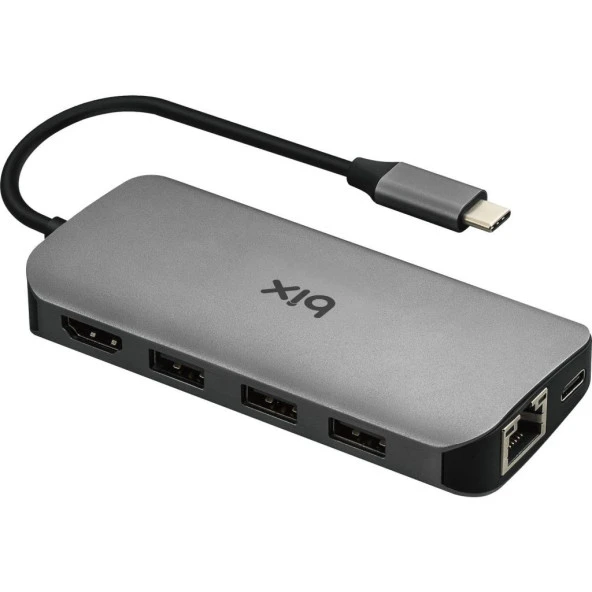 BIX BX11HB 10’LU TYPE-C ÇOK PORTLU ADAPTÖR Gigabit+CardReader(SD+MicroSD)+USB2.0+USB3.0 10in1