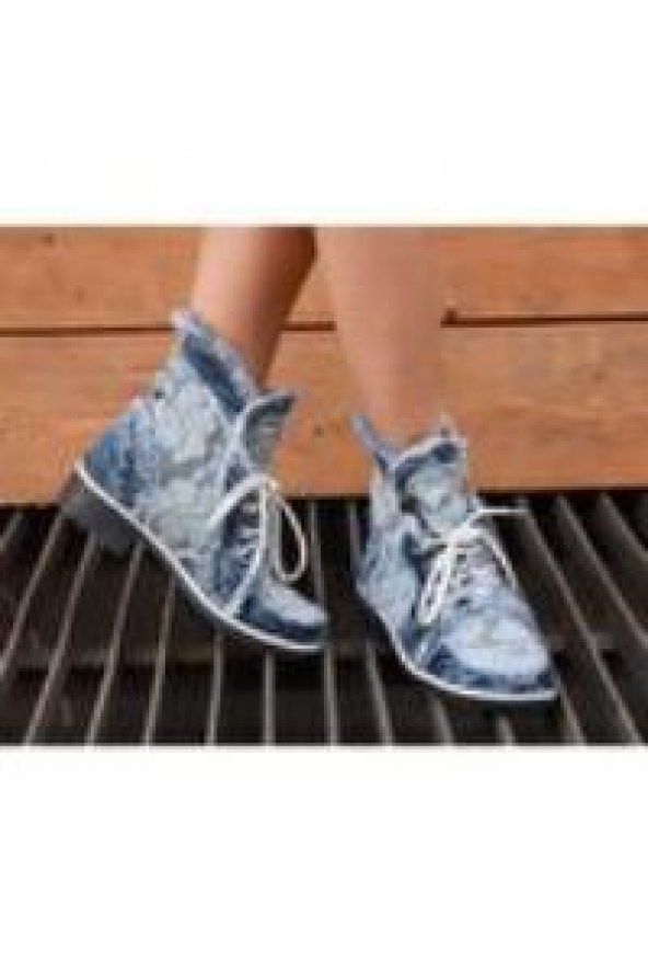 StarBlueMooN Kadın Mavi Kot Dantelli Bot 5036-4201