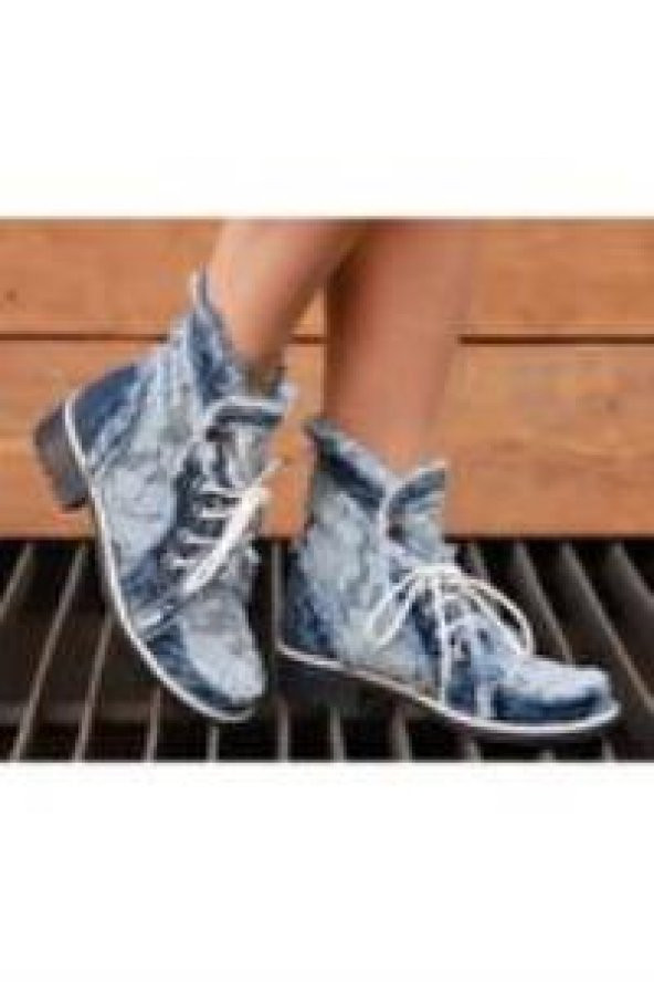 StarBlueMooN Kadın Mavi Kot Dantelli Bot 5036-4201 - 2