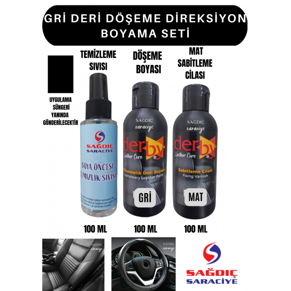 3'Lü Derby Gri Deri Oto Direksiyon Döşeme Boyama Seti