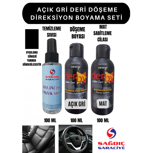 3'Lü Derby Açık Gri Deri Oto Direksiyon Döşeme Boyama Seti