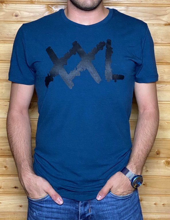 Erkek Bambu Önü XXL Baskılı Kısa Kollu Yuvarlak Yaka T-Shirt
