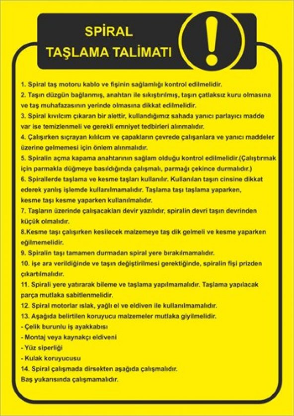 SPİRAL TAŞLAMA TALİMATI 17 cm x 25 cm Folyo Sticker