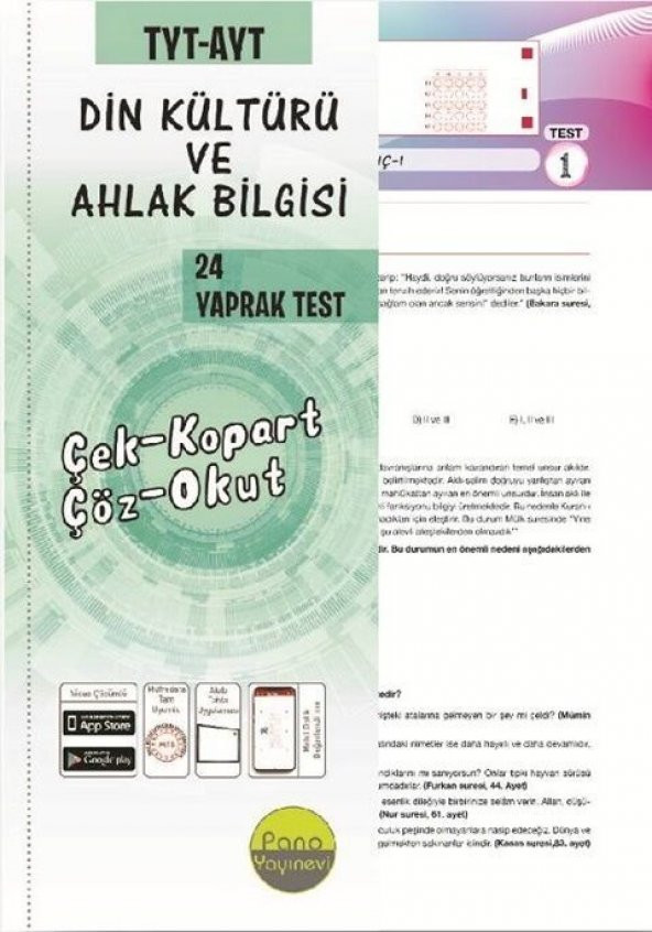 Pano TYT AYT Din Kültürü Yaprak Testleri Çek Kopart 48 Adet