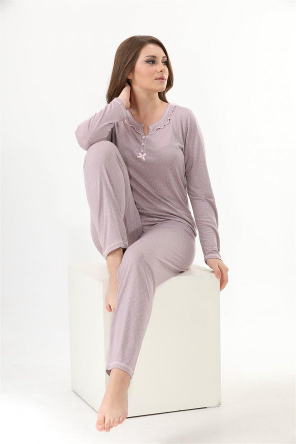 Evia Kadın Uzun Kollu Pijama Takımı Bambu / 1312