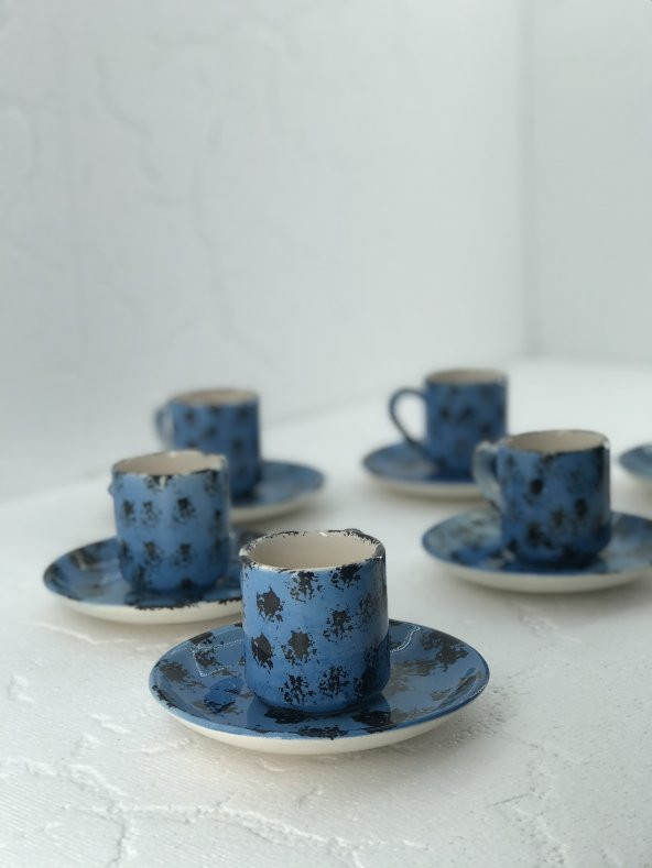 Porselen 12 Parça Mavi Dalmaçya Desenli Kahve Fincan Takımı