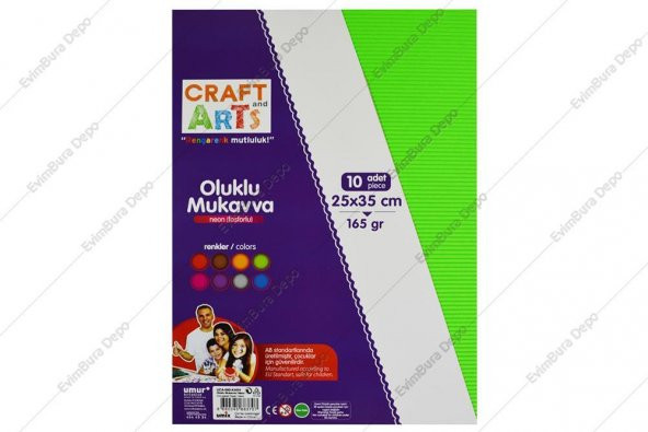 Craft and Arts Oluklu Mukavva 25x35 cm Neon 10 Adet