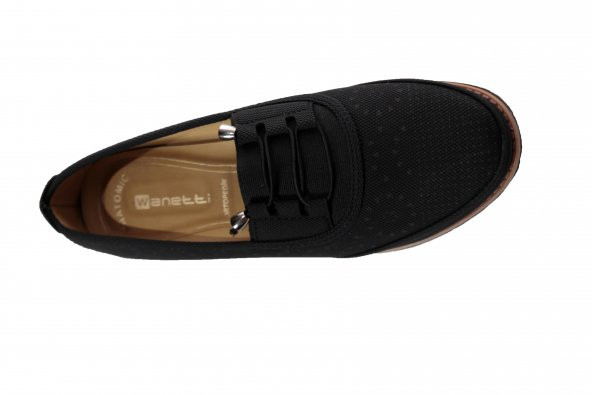 WANATTİ Siyah Lastik Bağlamalı Ortopetik Comfort Battal Büyük 40-41-42 Numara Anne Ayakkabısı - 4
