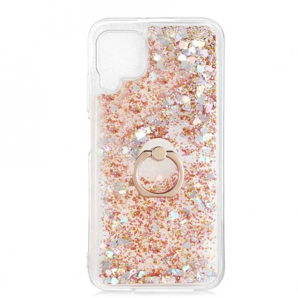 Huawei P40 Lite Kılıf Sıvılı Simli Pullu Yüzüklü Lüx Standlı - Resim 5