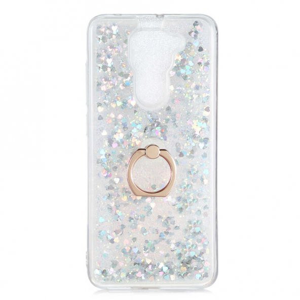 Xiaomi Redmi Note 9 Kılıf Sıvılı Simli Pullu Yüzüklü Lüx Standlı - 2