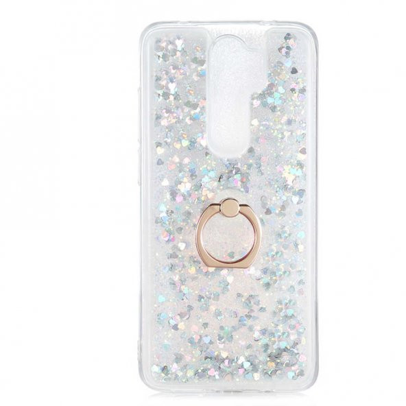 Xiaomi Redmi Note 8 Pro Kılıf Sıvılı Simli Pullu Yüzüklü Lüx Standlı - 5