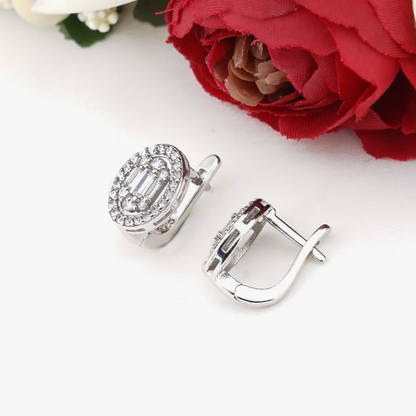 Oval Baget Zirkon Taşlı Gümüş Bayan Set - Resim 3