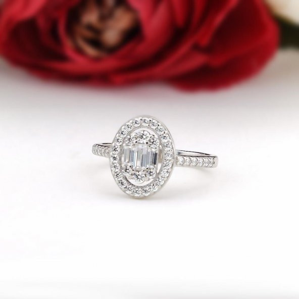 Oval Baget Zirkon Taşlı Gümüş Bayan Set - Resim 4