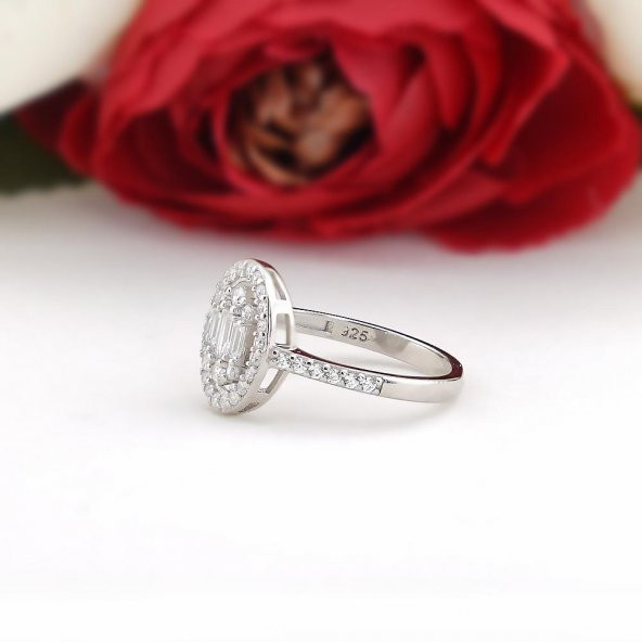 Oval Baget Zirkon Taşlı Gümüş Bayan Set - Resim 5