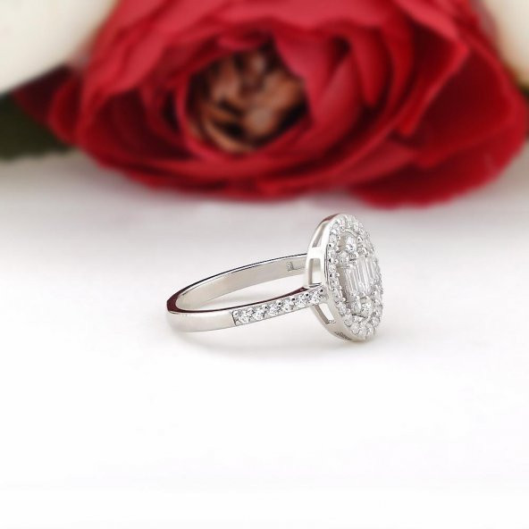 Oval Baget Zirkon Taşlı Gümüş Bayan Set - Resim 6