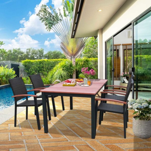 Bidesenal Rattan Masa ve Sandalye Seti 4 Kişilik Balkon Masa Takımı