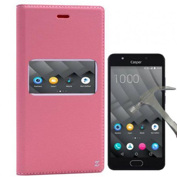 Teleplus Casper Via M2 Pencereli Lux Kılıf  + Cam Ekran Koruyucu - 4