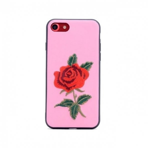 Teleplus iPhone 8 Gül Desenli Dikişli Silikon Kılıf - 2