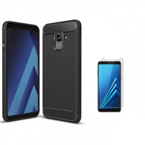 Teleplus Samsung Galaxy A8 2018 Özel Karbon ve Silikonlu Kılıf  + Nano Ekran Koruyucu