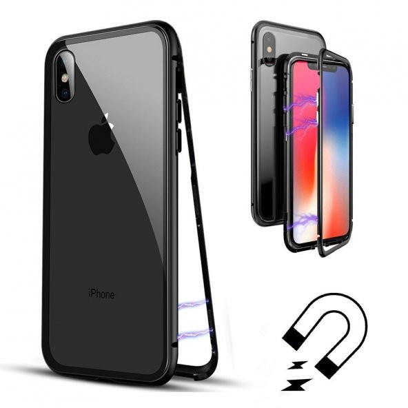 Teleplus iPhone X Kılıf Mıknatıslı 360 Metal Çerçeve - 1