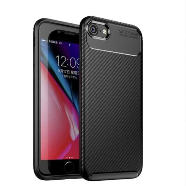 Teleplus iPhone 8 Ultra Soft Negro Karbon Silikon Kılıf  + Nano Ekran Koruyucu