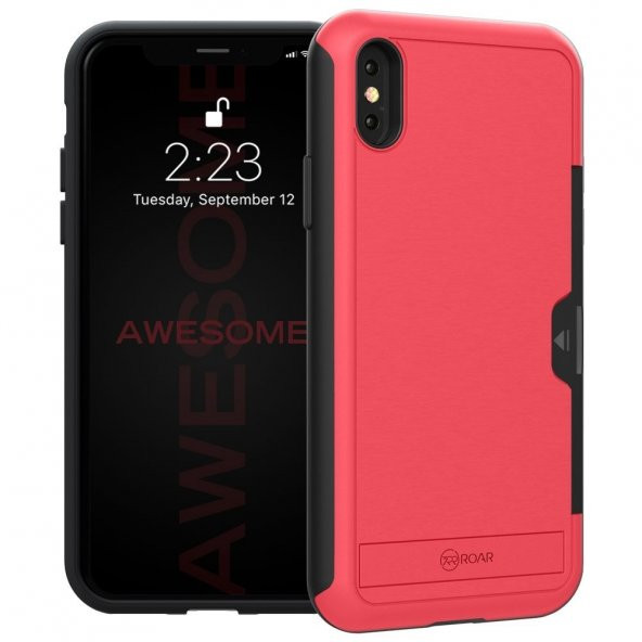 Teleplus ROAR iPhone XS Kılıf Awesome Hyrbid Kartlıklı Standlı Kapak   + Nano Ekran Koruyucu - 9