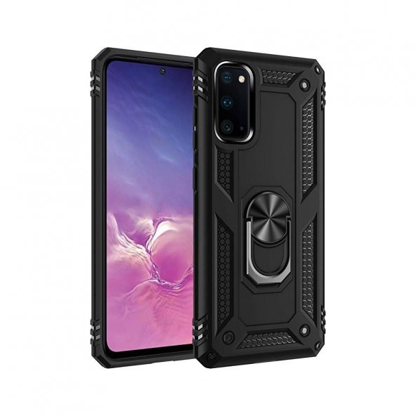 Teleplus Samsung Galaxy S20 Plus Kılıf Vega Yüzüklü Standlı Tank Kapak - 1