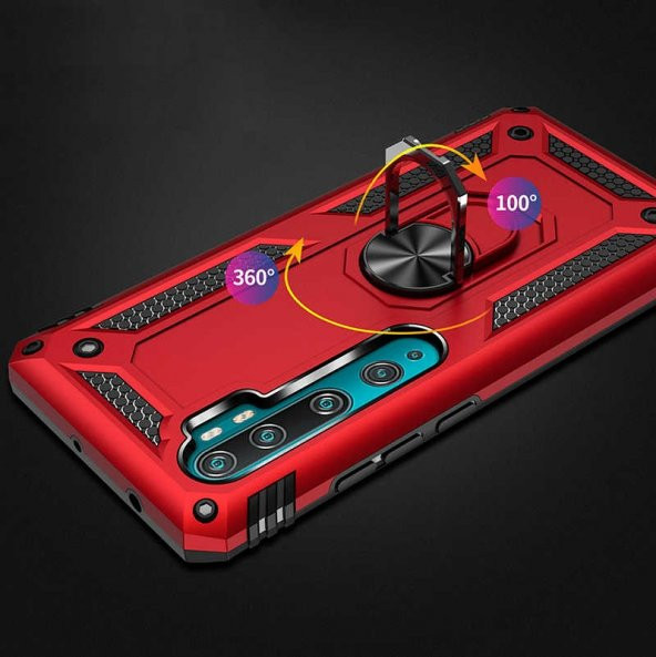 Teleplus  Xiaomi Mi Note 10 Lite Kılıf Vega Yüzüklü Tank Kapak  + Pet Tpu Ekran Koruyucu - 12
