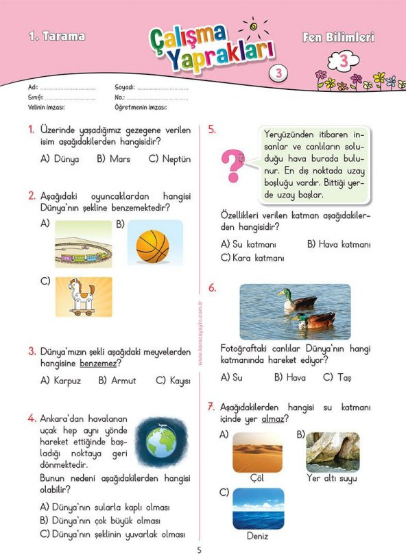 Karaca Eğitim Yayınları 3. Sınıf Fen Bilimleri Etkinlikli Soru Bankası Çalışma Yaprakları - 3