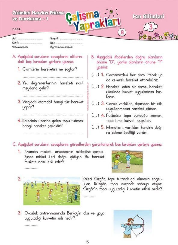 Karaca Eğitim Yayınları 3. Sınıf Fen Bilimleri Etkinlikli Soru Bankası Çalışma Yaprakları - 5