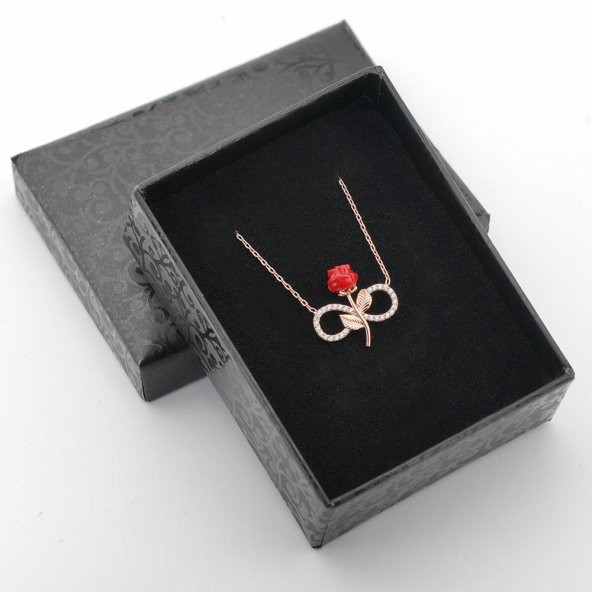 925 Ayar Sonsuzluk Simgeli Gül Motifli Gümüş Bayan Kolye - 3