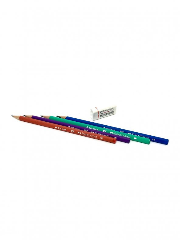 Faber Castell 2b Soft Touch Kurşun Kalem 4 Renk 4'lü - Silgi Hediyeli
