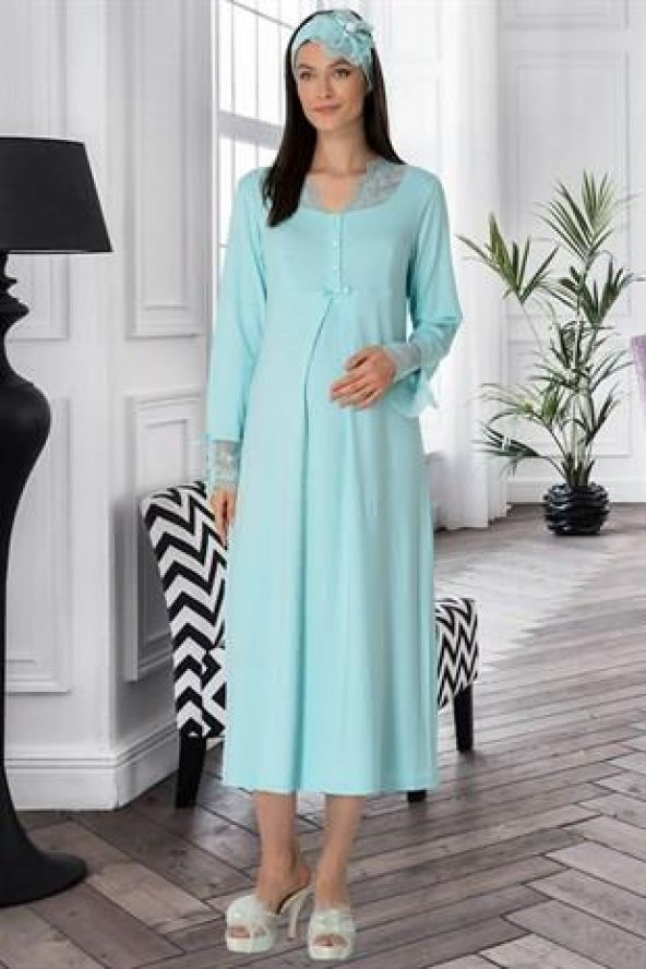 Mecit Pijama 5312 Turkuaz  Hamile Lohusa Gecelik - 3