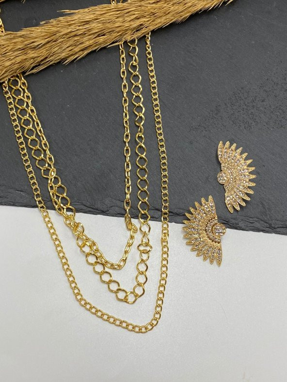 3'Lü Set Zincir Kolye Tiffany Bileklik Seti - 2