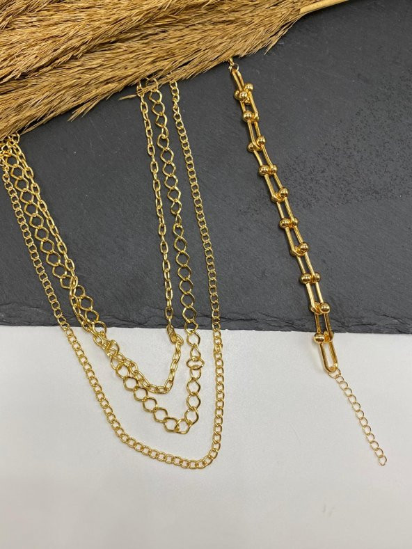 3'Lü Set Zincir Kolye Tiffany Bileklik Seti - 3