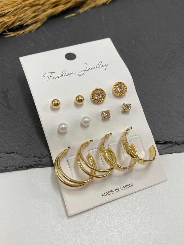 Altın Çoklu Küpe Seti - 2