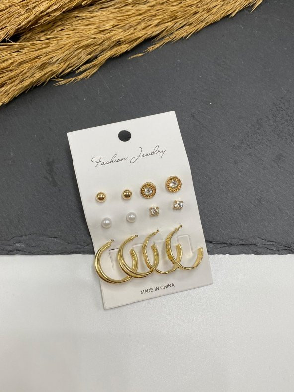 Altın Çoklu Küpe Seti - 4