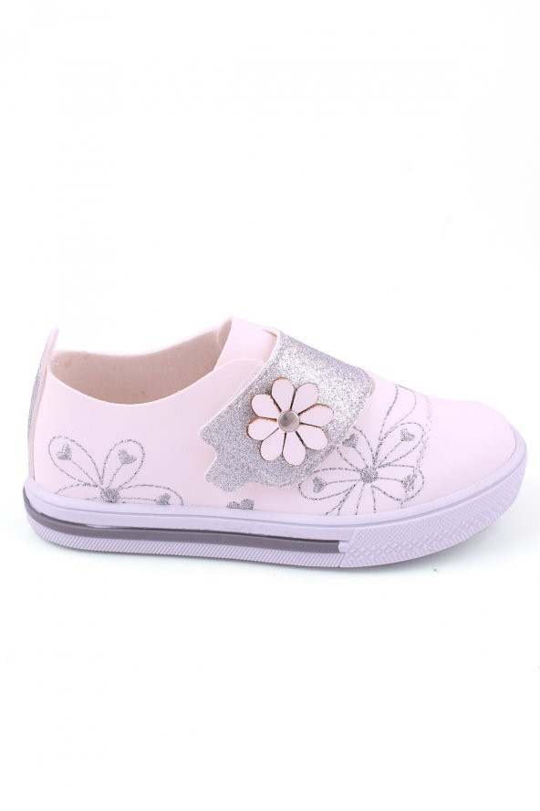 Akıllı Şirin Ortopedik Genç Kız Çocuk Nakış İşlemeli Mevsimlik Ayakkabı Beyaz Gümüş - 4